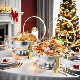 Rundes Chafing Dish-Set aus Edelstahl, komplette