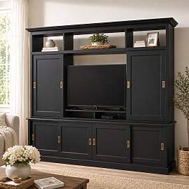 Rustikale Wohnwand schwarz Massivholz