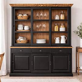 Rustikaler Buffetschrank mit Schiebetüren schwarz