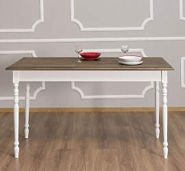 Rustikaler Esstisch weiß mit Eichenplatte 140 x