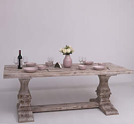 Rustikaler Kloster-Esstisch, braun-weiß