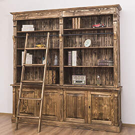 Rustikales Bücherregal mit Leiter Massivholz