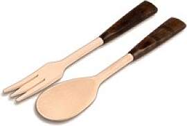 Salatbesteck braune Griffe Buchenholz 27 cm