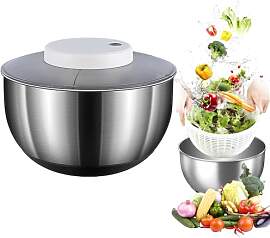 Salatschleuder, 4,5L Edelstahl Salatschleuder Mit