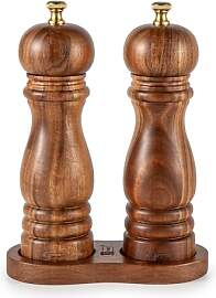 Salz und Pfeffermühle mit Tablett, Akazienholz