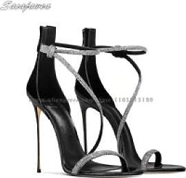Schaffell Leder Kristall Zurück Zipper Stiletto