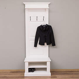 Schmale Garderobe mit Sitzbank im Landhausstil