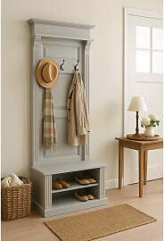 Schmale Landhaus Garderobe mit Sitzbank Massivholz 