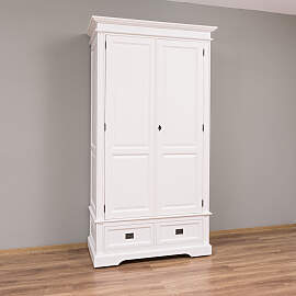 Schmaler Landhaus Kleiderschrank altweiß, mit MDF