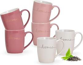 Schöne Tassen 6er Set mit Herzen gold Spruch HOME 