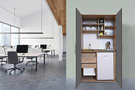 Schrankküche mit Kühlschrank + Kochfeld Grau B: