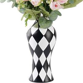 Schwarz -Weiß -Karierte Vase - Schwarz -Weiß