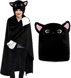Schwarze Katze Kuscheldecke,Hoodie
