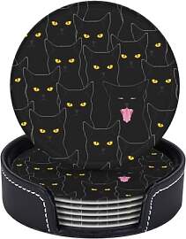 Schwarze Katzen-Untersetzer für Getränke, runde