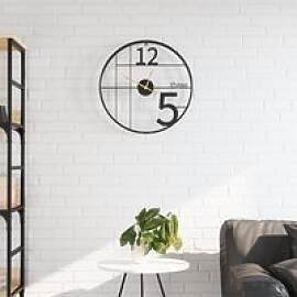 Schwarze Wanduhr Ø50 cm aus Eisen, Spiegel,