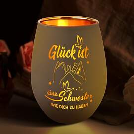 Schwester Geschenk, Windlicht Glas mit Gravur,