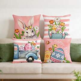 Scinzene 4 Stück Kissenbezug Ostern 45x45 Rosa,