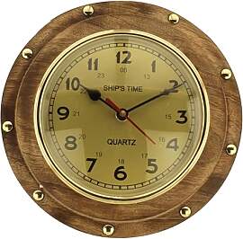 Sea-Club Uhr im Bullauge Nautik Holz/Messing