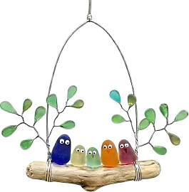 Seeglas Vogel Wandbehang - Handgefertigter