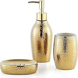 Seifenspender Set Gold, 3-TLG Badzubehör Set aus