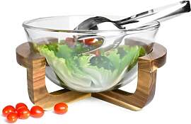 Sendez Salatschale aus Glas mit Salatbesteck auf