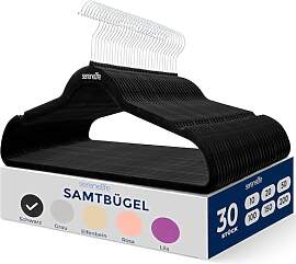 SereneLife Kleiderhaken Schwarz, Samtbügel 30