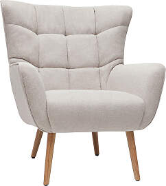 Sessel im gemustertem Samtdesign beige Holzfüße