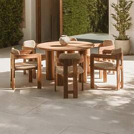 Set Aus Rundem Tisch Ø120 Cm Aus Akazienholz Und