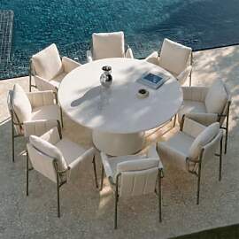 Set Aus Rundem Tisch Ø150 Cm Aus Zement Numira