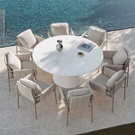 Set Aus Rundem Tisch Ø150 Cm Aus Zement Numira