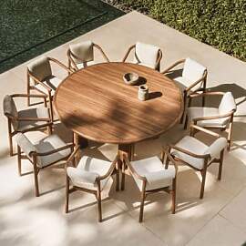 Set Aus Rundem Tisch Ø180 Cm Aus Akazienholz