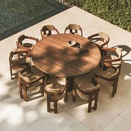 Set Aus Rundem Tisch Ø180 Cm Aus Akazienholz Und