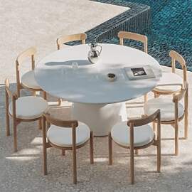 Set Runder Tisch Ø150 Cm Aus Zement Numira Und 8