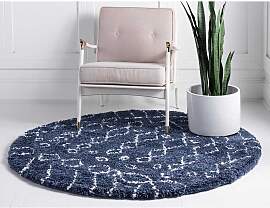 Shaggy-Teppich in Blau und Cremefarben abstraktem