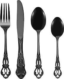 SHEUMNT Retro Schwarz Besteckset für 6 Personen,