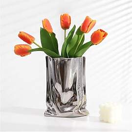 Silberfarbene Keramik-Blumenvase,