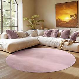 SIMPEX Runder Teppich Rosa 200 cm Kurzflor Teppich 
