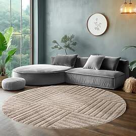 SIMPEX Teppich Wohnzimmer Rund 120 cm Beige
