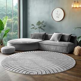 SIMPEX Teppich Wohnzimmer Rund 120 cm Grau