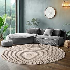 SIMPEX Teppich Wohnzimmer Rund 80 cm Beige