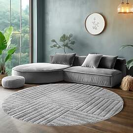 SIMPEX Teppich Wohnzimmer Rund 80 cm Grau Hochflor 