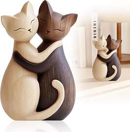 Simsky Holzskulptur Eines Katzenpaars, 2D-Flache
