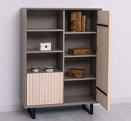 Skandi-Schrank mit Lamellentüren braungrau /