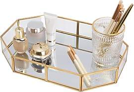 SLHEQING Spiegeltablett Gold Deko Tablett Vintage