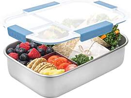 Smash Bento-Lunchbox, Edelstahl, 3 Fächer, Blau,