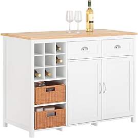 SoBuy KNL05-W Kücheninsel mit 2 Rattankörben