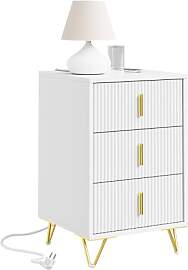 SoBuy Nachttisch mit Ladefunktion, Nachtschrank