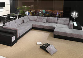 Sofa Wohnlandschaft U-Form Leder + Stoff HANNOVER