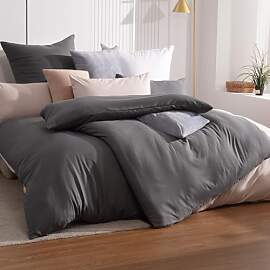 Soifox Bettwäsche Anthrazit 135x200 4teilig - 2