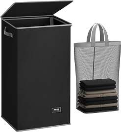 SOLEDI 100L Wäschekorb mit Deckel Schwarz und